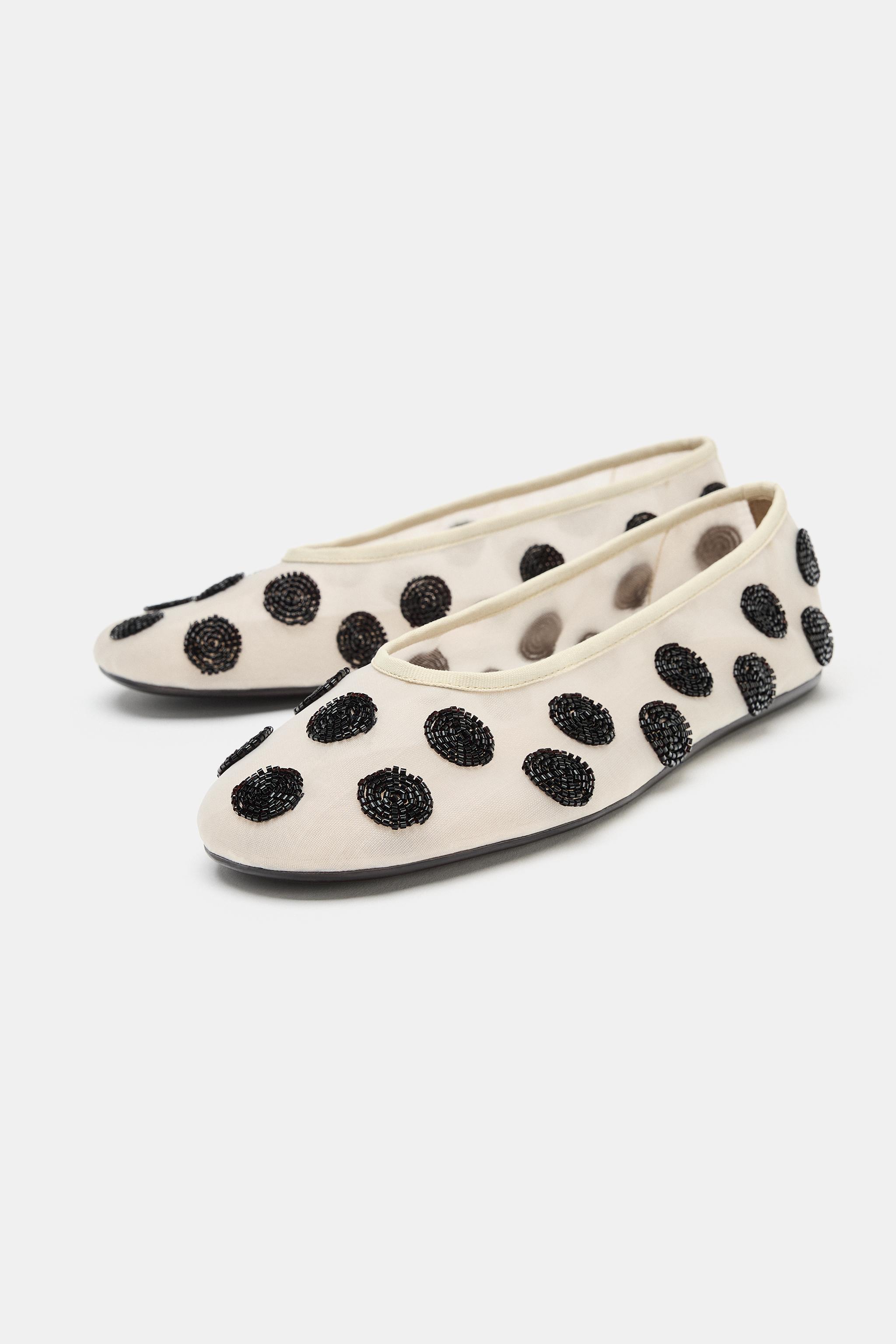 PRINTED BEADED BALLET FLATS
